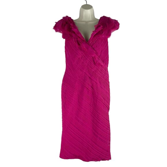 Tadashi Shoji Puff Shoulder Ruffle Cocktail Dress Pink Size 8 - Picture 1 of 9